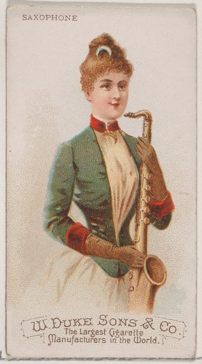 Saksofon z serii Musical Instruments N82 do papierosów marki Duke, 1888., 1888. autorstwa Schumacher and Ettlinger
