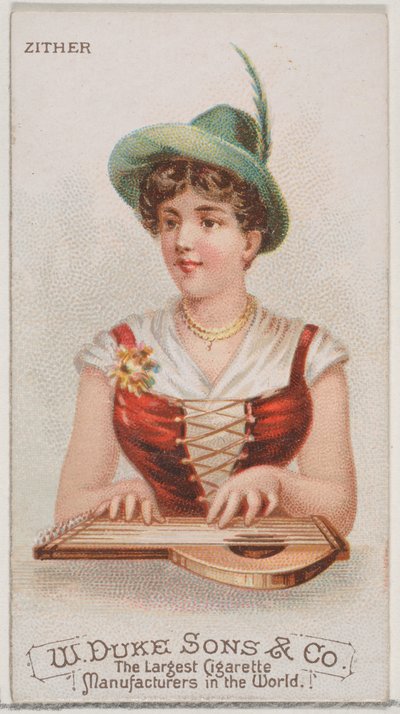 Cytra z serii Musical Instruments N82 do papierosów marki Duke, 1888., 1888. autorstwa Schumacher and Ettlinger