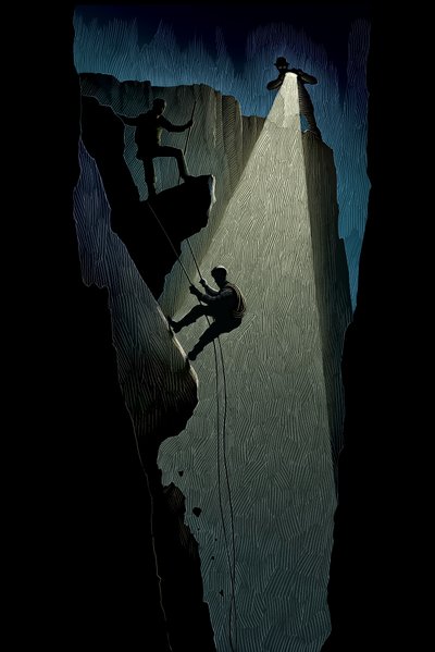Podróż do środka Ziemi, 2007 (scratchboard, pokolorowany cyfrowo) autorstwa Scott McKowen