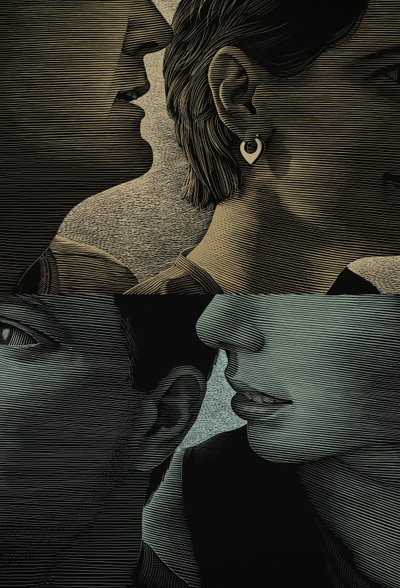 Speaking in Tongues, 2001 (scratchboard, pokolorowany cyfrowo) autorstwa Scott McKowen