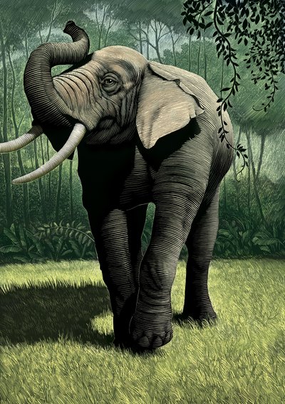 Księga dżungli, 2006 (scratchboard, pokolorowany cyfrowo) autorstwa Scott McKowen