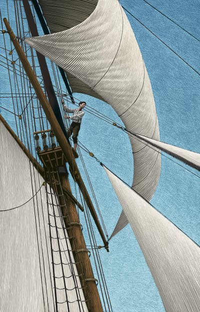 Wyspa skarbów, 2004 (scratchboard, pokolorowany cyfrowo) autorstwa Scott McKowen