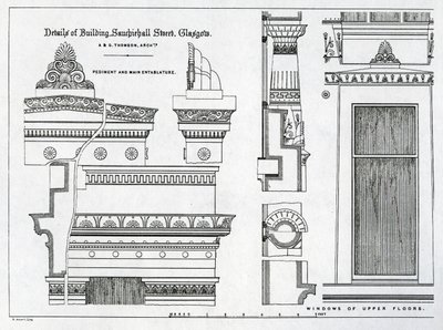 Detale architektoniczne Grecian Chambers, 336-356 Sauchiehall Street, Glasgow, projekt Alexander Greek Thomson, 1869 autorstwa Scottish School