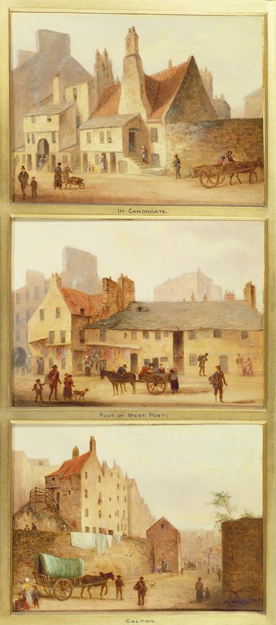 Canongate, Foot of West Port i Calton, fragment z Edynburga: Dziewięć widoków na Stare Miasto autorstwa Scottish School