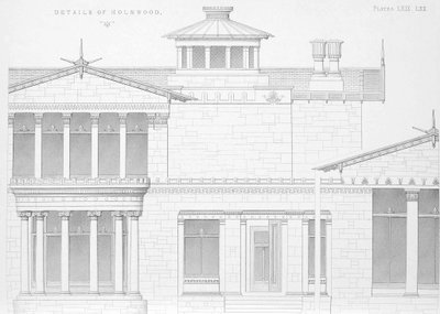 Zewnętrzny widok szczegółowy Holmwood, Glasgow (grawerowanie) autorstwa Scottish School