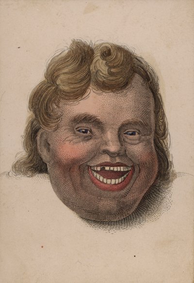 Twarz śmiejącego się mężczyzny (kolorowy grawerunek) autorstwa Scottish School