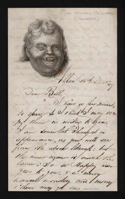 List napisany na papierze listowym z twarzą śmiejącego się mężczyzny (rycina) autorstwa Scottish School