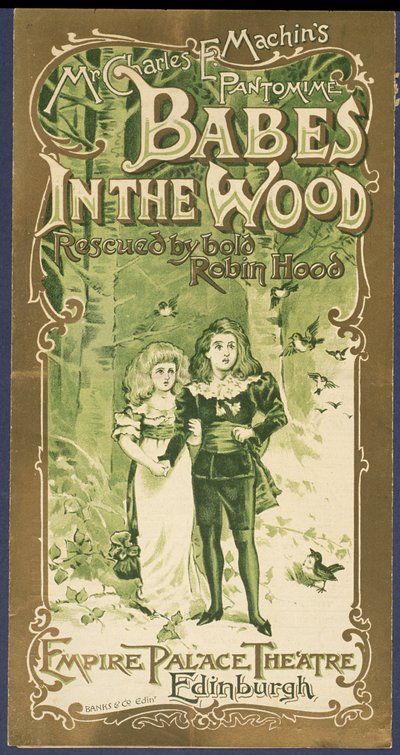 Okładka programowa Babes in the Wood w Empire Palace Theatre w Edynburgu autorstwa Scottish School