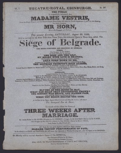Program teatralny dla Theatre Royal, Edynburg, 23 sierpnia 1823 (lito) autorstwa Scottish School
