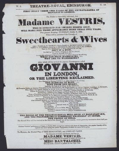 Program teatralny dla Theatre Royal, Edynburg, 6 października 1829 (lito) autorstwa Scottish School