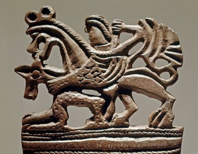Art Scythian (cywilizacja scytyjska lub scytyjska): Apollo na gryfie - IV wiek pne - Ozdoba czołgu z brązu - Ermitaż, Sankt Petersburg autorstwa Scythian