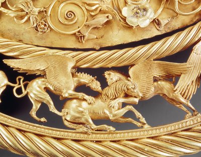 Gryfy atakujące konia, szczegół złotego pektorału z Tovsta Mohyla, Scytia, IV w. p.n.e. autorstwa Scythian