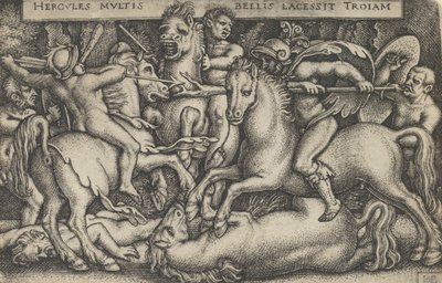 Herkules walczący z trojanami, z prac Herkulesa, 1545. autorstwa Sebald Beham