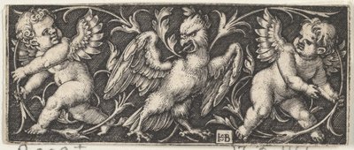 Panel poziomy z orłem otoczonym przez Two Genii, 1544. autorstwa Sebald Beham