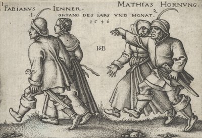 Styczeń i luty, z Uczty Chłopskiej lub Dwunastu Miesięcy, 1546. autorstwa Sebald Beham