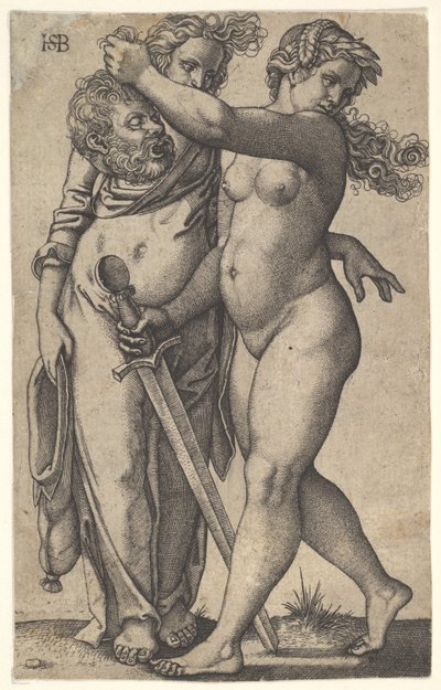 Judyta idąca w lewo z głową Holofernesa w prawej ręce i przekleństwem..., ok. godz. 1530-50. autorstwa Sebald Beham