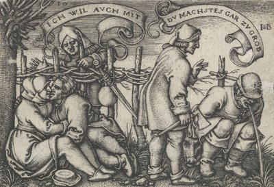 Chłopi za żywopłotem, z Uczty chłopskiej lub dwunastu miesięcy, 1546-47. autorstwa Sebald Beham