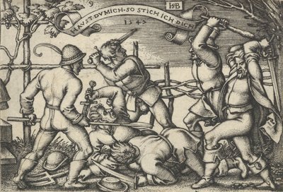 Bójka chłopska, z Uczty chłopskiej lub dwunastu miesięcy, 1547. autorstwa Sebald Beham