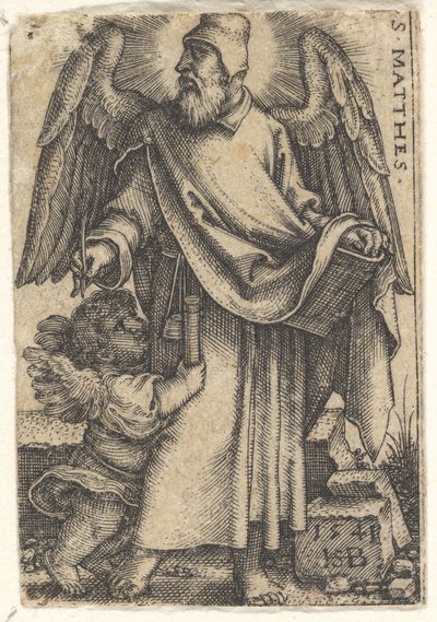 Ilustracja 1: Św. Mateusz z głową zwróconą profilowo w lewo, cherubin na dole po lewej..., 1541. autorstwa Sebald Beham