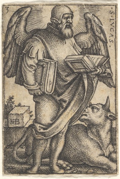 Ilustracja 3: Św. Łukasz z głową zwróconą profilowo w prawo, z księgą w każdej ręce, b..., 1541. autorstwa Sebald Beham