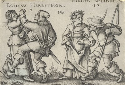 Wrzesień i październik, z Uczty Chłopskiej lub Dwunastu Miesięcy, 1546-47. autorstwa Sebald Beham