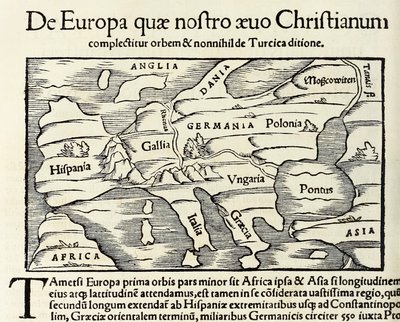 „De Europa, quae nostra aeuo Christianum” mapa chrześcijańskiej Europy z wydania „Cosmographia” Sebastiana Munstera z 1550 r. (drzewryt) autorstwa Sebastian Munster
