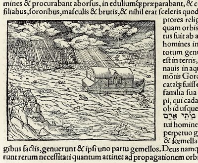 Arka Noego i potop z wydania „Cosmographia” z 1550 r.; przez Sebastiana Munstera (drzewryt) autorstwa Sebastian Munster