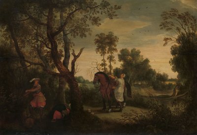 Kobieta dosiada konia rabusia: "De Gestrafte Rover", ok. 1635 (olej na panelu) autorstwa Sebastian Vrancx