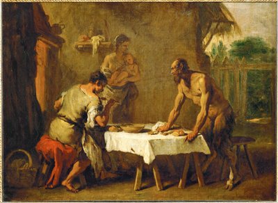 Le satyr et le paysan - Satyr i rolnik, bajka ezopowa ... autorstwa Sebastiano (attr. to) Ricci