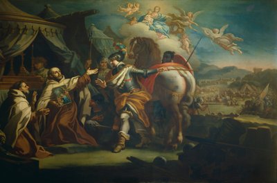 Przekazanie czczonego obrazu Matki Bożej Zwycięskiej Ojcu Domenico di Gesu Maria przez Sebastiano Conca (1680-1764) Kościół Santa Maria della Vittoria, Rzym, Włochy autorstwa Sebastiano Conca