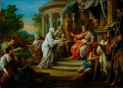 Dziewica westalka Tuccia przed Numą Pompiliuszem (obraz na płótnie) autorstwa Sebastiano Conca