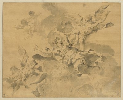 Królowa zesłana do piekła przez anioły zemsty, ok. 1676-1746 (pióro, atrament i pranie na papierze) autorstwa Sebastiano Galeotti