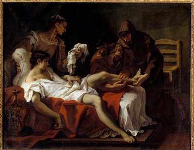 Św. Antoni Padewski (san antonio di padova) walczący z młodym mężczyzną, który miał amputowaną stopę, by ukarać się za uderzenie matki Obraz Sebastiano Ricci (1659-1734) autorstwa Sebastiano Ricci