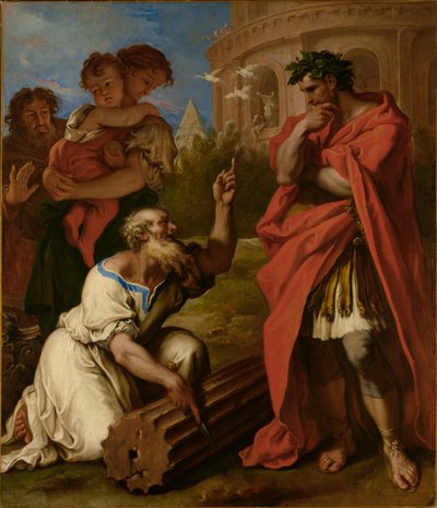 Tarkwiniusz Starszy radzi się Attusa Nawiusza autorstwa Sebastiano Ricci