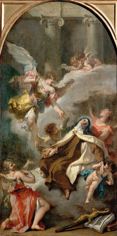 Wizja św. Teresy z Avili (1515-1582) - Sebastiano Ricci (1659-1734). Olej na płótnie, ok. 1728. Wymiary: 71,5x37 cm. Muzeum Historii Sztuki, Wiedeń autorstwa Sebastiano Ricci