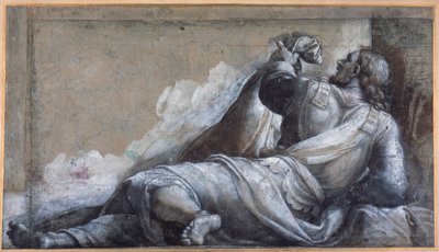 Leżący apostoł (czarna kreda z brązową lawiną na carta azzurra) autorstwa Sebastiano del (c.1485 1547) Piombo