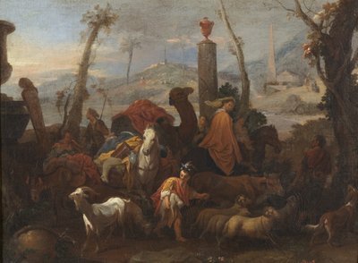 Podróż Jakuba i słup Betel, ok. 1640 (olej na płótnie) autorstwa Sébastien Bourdon