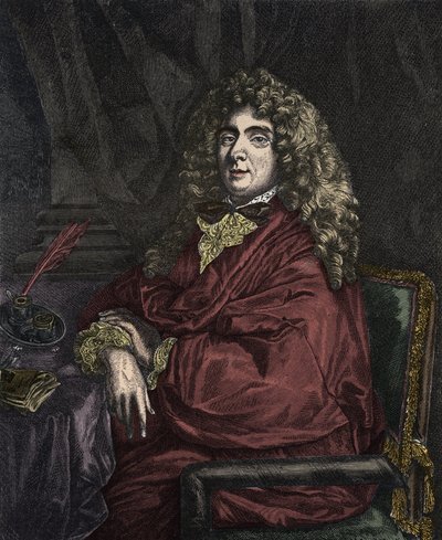 Portret Jean-Baptiste Poquelin dit Moliere (Jean Baptiste Poquelin autorstwa Sébastien Bourdon