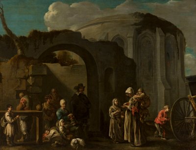 Rodzina żebraków wśród ruin autorstwa Sébastien Bourdon