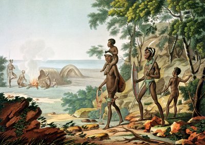 Port Jackson, New Holland: Aboriginal Family, z „Voyage Autour du Monde sur les Corvettes de L