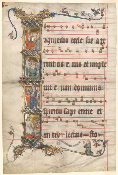 Kartka z Graduału Wettingera: inicjał historyczny (I) ze scenami z życia św. Augustyna autorstwa Second Master of the Wettinger Gradual