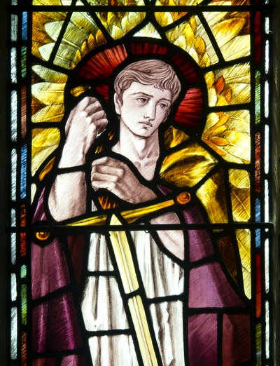 Mortehoe, St Mary, Heaton Butler & Bayne, Selwyn Image, Archanioł St Michael detal, c.1890 autorstwa Selwyn Image Selwyn Image