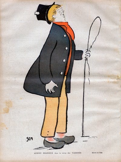 Albert Jules Dumont (1862-1932) dit Albert Brasseur, aktor teatru bulwarowego i operetki w czasopiśmie Varietes - Karykatura SEM (Georges Goursat) (1863-1934) w „” Le rire de 1902 - autorstwa Sem