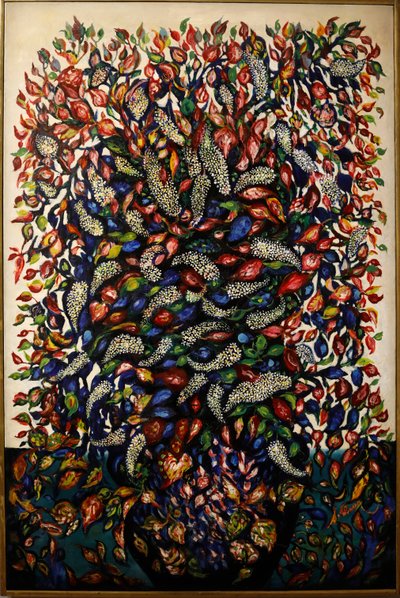 Kwiaty i owoce, ok. 1920 (olej na płótnie) autorstwa Seraphine Louis