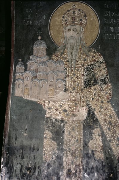 Król Stefan Uros II Milutin (r.1282-1321) z modelem kościoła, 1311-21 autorstwa Serbian School