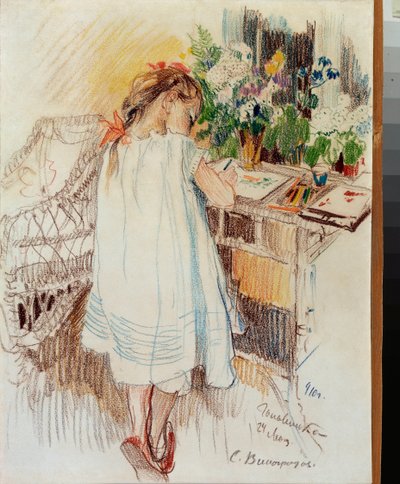 Une petite (A Little One) - Grafika Siergieja Arseniewicza Winogradowa (1869-1938), kredka na papierze autorstwa Sergei Arsenevich Vinogradov