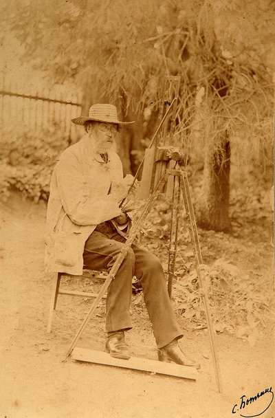 Portret poety Jakowa Pietrowicza Polonskiego (Jakowa Pietrowicza Polonskiego) (1819-1898) przy sztalugach. Zdjęcie albuminy Siergieja Dmitriewicza Botkina (1869-1945) autorstwa Sergei Dmitrievich Botkin