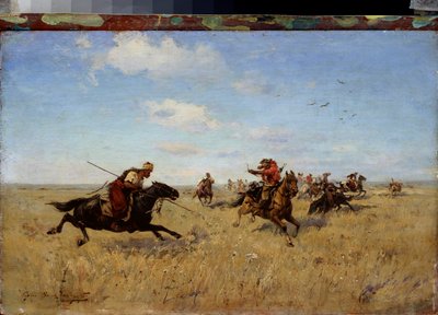Walka między Kozakami Dniepru i Tatarami - Obraz Siergieja Iwanowicza Wasilkowskiego (1854-1917), olej na płótnie autorstwa Sergei Ivanovich Vasilkovsky