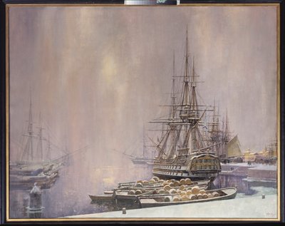 Kronsztad zimą (Port nad Bałtykiem w czasach Piotra Wielkiego (1672-1725) - Kronsztad zimą - Malarstwo Siergieja Warlenowicza Pióro (ur. 1952), olej na płótnie autorstwa Sergei Varlenovich Pen