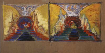 Scenografia do opery Złoty Kogucik N. Rimskiego-Korsakowa autorstwa Sergei Vasilievich Malyutin